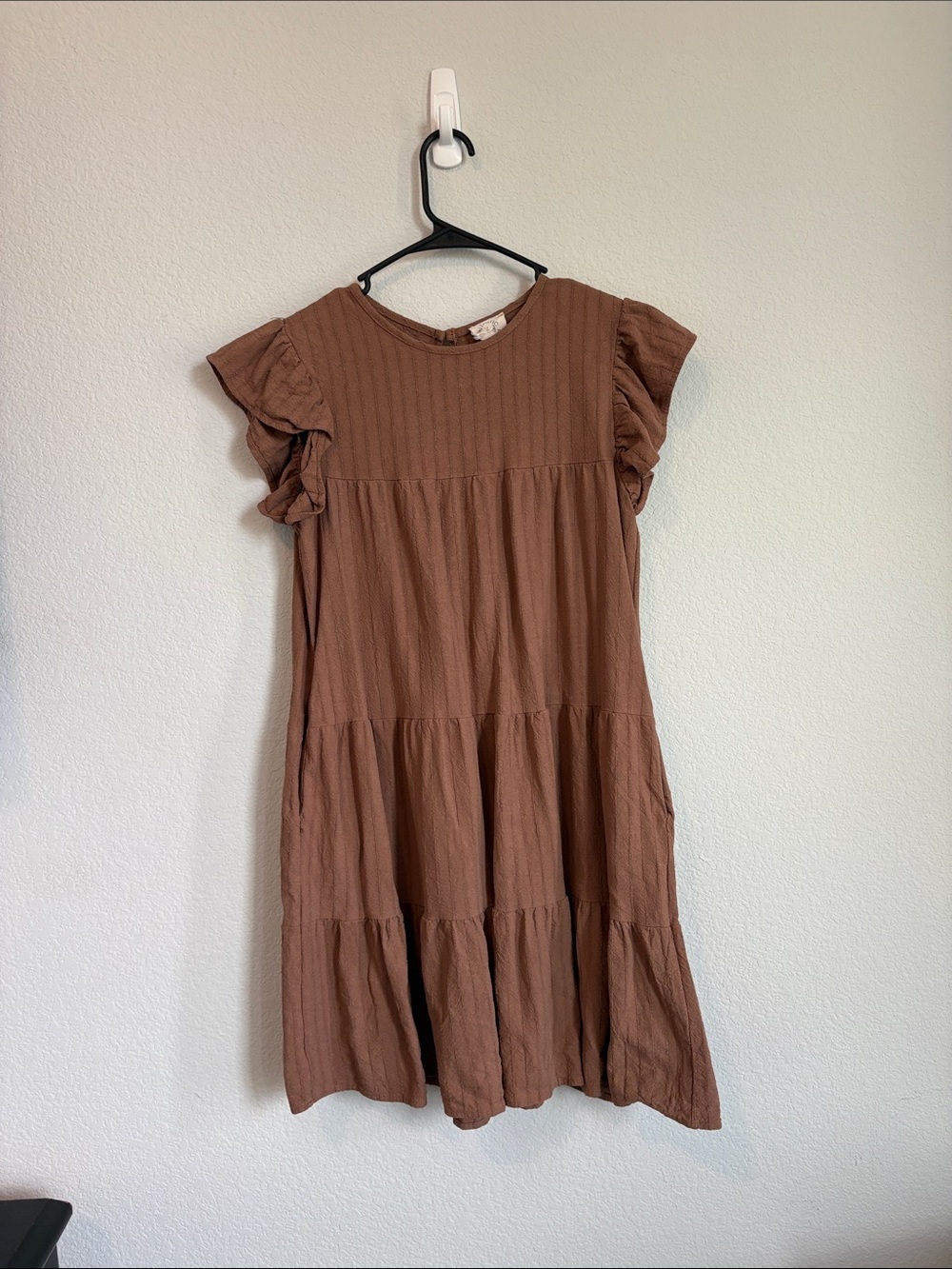 Fantastic Fawn textured Brown Tiered Ruffle Sleeve Mini Dress